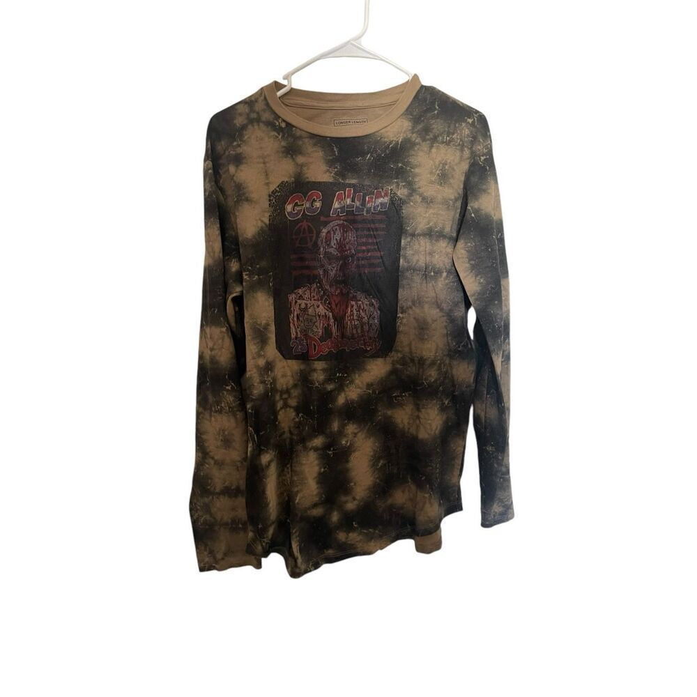 Carbon Mens Brown Tie Dyed GG All In 25 Deathsary Long Sleeve T-Shirt Medium